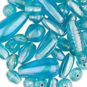 50g Bulk Handcrafted India Lampwork Glass Beads Mix Luster Azure Pale Blue